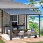 AECOJOY 10' x 10' Hardtop Gazebo Outdoor Pergola, Heavy Duty Lean to Metal Pergolas and Gazebos Clearance, Wall-Mounted Grill Gazebo Galvanized Steel Patio Roof Awnings for Patio, Decks