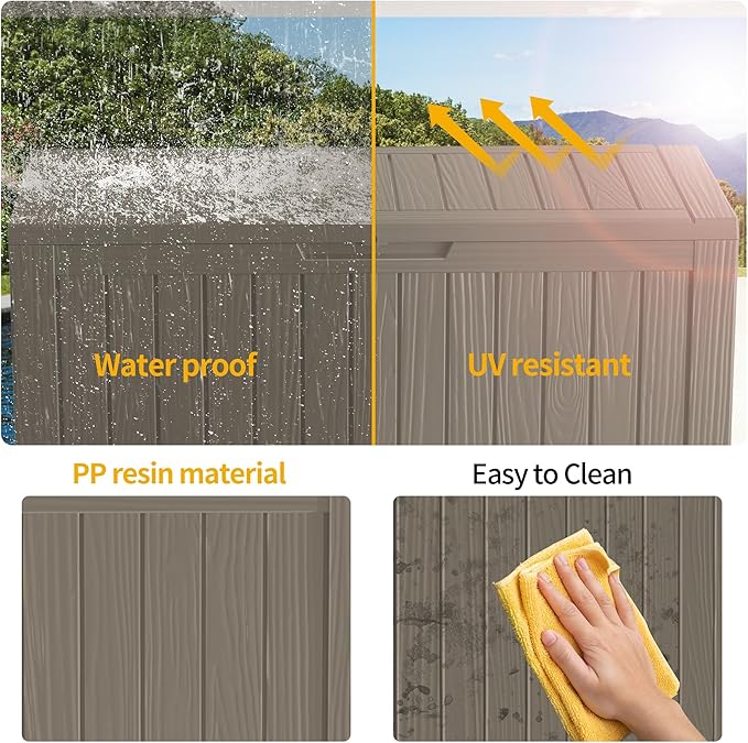 Deck Box 180 Gallon Resin Storage Bin, Waterproof, Lockable, Greige