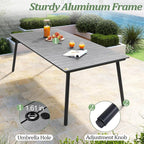83" Patio Outdoor Dining Table for 6-8, Weather-Resistant Aluminum Frame with Wood-Grain Top & Umbrella Hole for Deck Gatherings, Grey