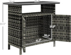 Outsunny Wicker Outdoor Storage Cabinet, Rattan Outdoor Bar Table with 2 Doors and Shelf, Outdoor Buffet Cabinet Sideboard with Metal Slatted Countertop for Poolside, Patio, Backyard, Mixed Gray