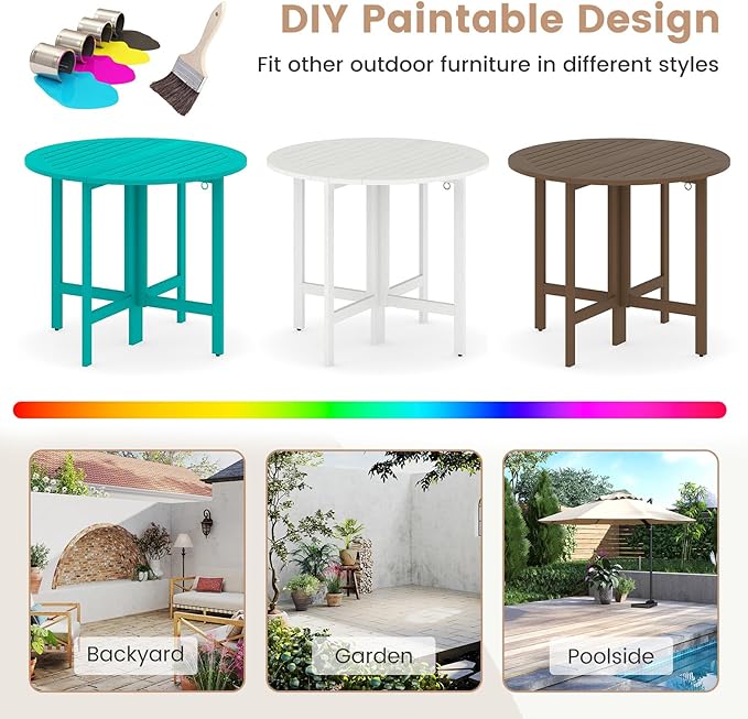 Tangkula 36 Inches Outdoor Folding Round Dining Table, No Assembly Patio Acacia Wood Bistro Table with Slatted Tabletop, 4-Person Outside Dining Furniture for Backyard, Porch, Balcony