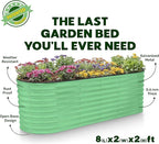 Plant & Plot Galvanized Raised Garden Beds Outdoor // 8×2×2 ft Planter Raised Beds for Gardening, Vegetables, Flowers // Large Metal Garden Box (Light Green) // Patented Tool-Free Design