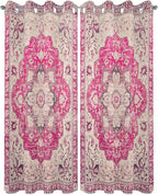 Pink Bohemian Outdoor Curtains for Patio Waterproof, Grommet Privacy Curtain Drapes Weatherproof Outside Curtains for Porch GazeboPergola Cabana 2 Panel 54x108inch Medallion Floral Geometric Printed
