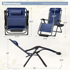Homall Oversized Zero Gravity Chair, 32In Recliner Lounge Chair with Removable Soft Cushion and Cup Holder, Adjustable Anti Gravity Chair Folding Patio Chairs Padded for Indoor and Outdoor, Blue