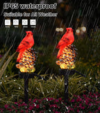 Cardinal Decor Solar Garden Decor Waterproof Red Bird Figurine Solar Stake Lights for Outside Yard Patio Lawn Porch Cemetery
