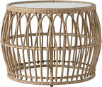 Furniture of America Ysar Boho Rattan Round Coffee Table Outdoor with 5mm Tempered Glass Top, All-Weather and Rust Resistant Patio Furniture