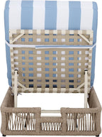 SAFAVIEH Outdoor Patio Furniture Collection - Gillian Heather Tan Rope Daybed, Baby Blue Stripe Cushion, Coastal Sunlounger, Fully Assembled (PAT7527U)