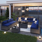 Aoxun Patio Furniture Sets, 12-Piece Outdoor Patio Furniture with 44'' Propane Gas Firepit Table, Wicker Outdoor Conversation Set Sectional Sofa for Backyard, Poolside, Garden