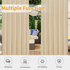 Easy-Going Outdoor Patio Curtains Detachable Tab Top Windproof Weatherproof Curtain for Cabana, Porch, Pergola and Gazebo, Tab Bottom Drape, 2 Panels, 54W x 96L inch, Beige