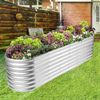 Land Guard 8×2×2ft Galvanized Raised Garden Bed Kit, Raised Garden Boxes Outdoor, Oval Metal Raised Garden Beds for Vegetables, Silver