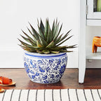 Red Lantern 12" Floral Blue & White Porcelain Fishbowl Planter or Cachepot for Indoor/Outdoor Use in Garden Entryway Living Room Boho Eclectic Modern Contemporary Classic Traditional Style Decor