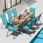 TLSUNNY Patio Chairs, Stackable Textilene Outdoor Dining Furniture for All Weather, with 17.7″ Wide Seat & Metal Frame, for Garden, Backyard, Deck, Restaurant, Poolside (8, Turquoise Blue, 26.4″)