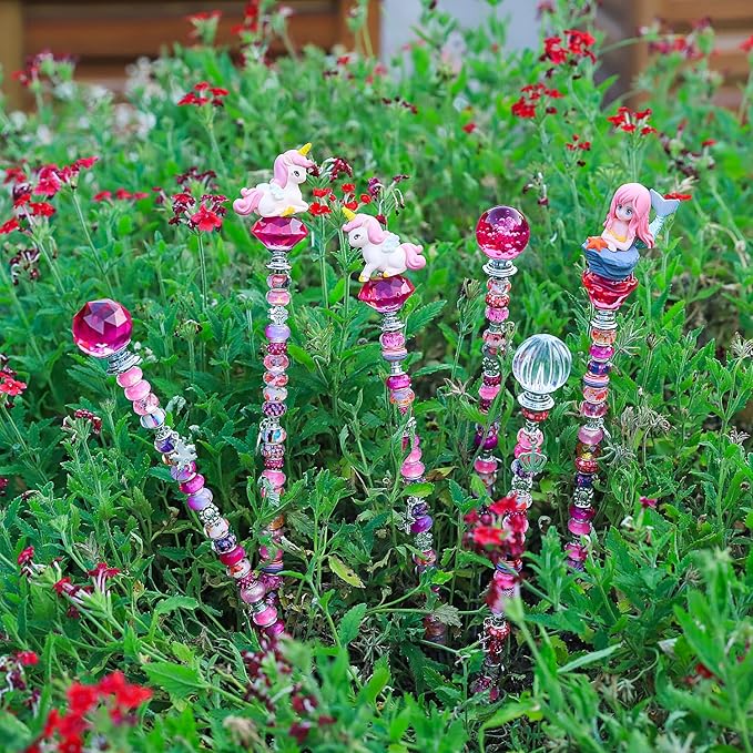 Decorative Garden Stakes, 158 Piece DIY Fairy Wand Kit in Rose Red