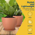Terracotta Plant Pots with Drainage Holes & Saucers 3 Pack, Indoor & Outdoor Stackable Space-Saving Planters for Houseplants & Flowers, (7", 6.7", and 6" Inches), Durable & Weatherproof Materials
