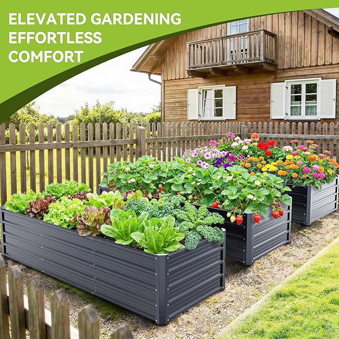 Ohuhu 8x3x1.5FT Metal Raised Garden Bed Outdoor, Reinforced Galvanized Steel Rustproof Planter Box, 100% Non-Toxic, 269 Gal Large Capacity Heavy Duty Raised Beds for Growing Vegetables Flowers Herbs