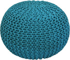 COTTON CRAFT Round Pouf - Hand Knitted Cotton Braid Cord Cable Dori Floor Pouf - Foot Stool - Ottoman Footrest Accent Seat Furniture Bean Bag - Living Room Kids Room Nursery Dorm Décor - 20x14 - Teal