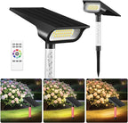 intelamp Solar Spot Lights Outdoor Waterproof, 4000mAh RGB LED Landscape Lights Warm White 3 Lighting Colors, IP65 Waterproof for Yard Driveway Tree Flag Garden Patio Outside Decor with Remote