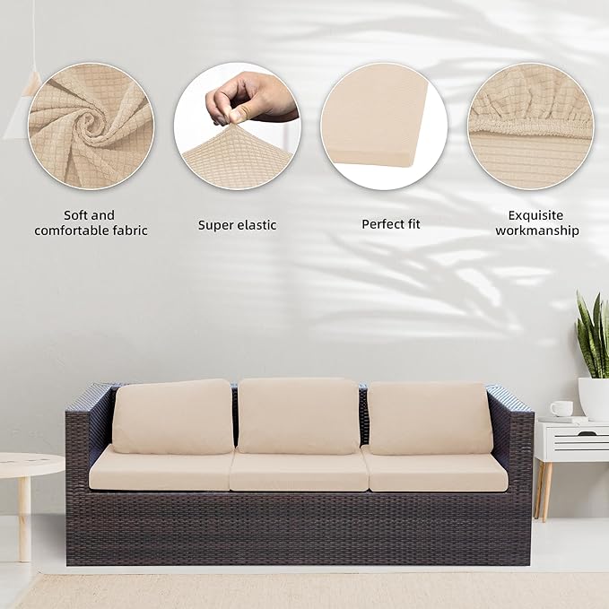 Cushion Covers 8 Pack Beige Stretch Outdoor Sofa Cushion Slipcovers
