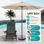 SERWALL Patio Chaise Lounge Chair Set of 2 with 9FT Patio Umbrella, 78'' HDPE Outdoor Lounger, Poly Lounge Chair with Rolling Wheels & Cup Holder for Pool,Obsidian Black (Umbreall Base not Included)