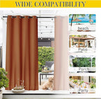 NICETOWN 2 Panels Outdoor Curtains Waterproof Fixed Grommet/Back Tab on Top & Bottom, Thermal Insulated Windproorf Sun Blocking Outdoor Drapes with Rope for Patio/Gazebo, W52 x L84, Burnt Orange