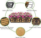 6 Pack 24 Inch Window Boxes Planters Railing Planter Box with Adjustable Brackets & Coco Liners Fabric Plant Grow Bags Deck Railing Planter Boxes Balcony Hanging Flower Box for Outdoor Plants
