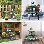 aboxoo 3 Tier Plant Stand Flower Pot Rack, Metal Stair-Step Style Corner Shelf Planters, Quarter Round Display Holder for Indoor Outdoor Use(Black, Semicircle)