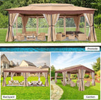 COBIZI Gazebo 12x20 Heavy Duty Gazebos with Curtain and Netting Outdoor Gazebo Canopy Double Roof Patio Gazebos with Metal Steel Frame for Patio, Deck, Backyard-Khaki