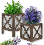 Autumn Alley Farmhouse Front Porch Planters Set of 2 Stand with Galvanized Corrugated Metal Planter for Outdoors/Indoors - Rustic Wood Square Planters Box on Legs – Charming Farmhouse Décor, Brown