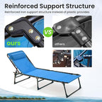 Folding Chaise Lounge Chair - 400lb Capacity, 5-Position Adjustable Recliner with Pillow | Portable for Patio, Pool, Camping & Sunbathing (Blue)