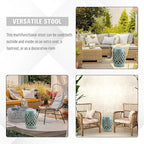Outsunny 13" x 18" Ceramic Garden Stool with Woven Lattice Design & Glazed Strong Materials Decorative Outdoor Stool, Antique Blue