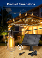 Brightown 58FT Solar String Lights Outdoor Waterproof, Patio Lights with Remote and 25+1 LED Shatterproof Bulbs, Dimmable & Timable, 3 Light Modes, Solar Lights Outdoor for Yard Camping Party Outside
