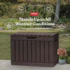 Keter Kentwood 50 Gallon Resin Deck Box for Outdoor Storage – Weather‑Resistant Balcony & Patio Box for Cushions, Throw Pillows & Garden Tools, Brown