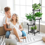 4 Tier Plant Stand Outdoor Indoor, Metal Flower Shelf Display Holder, Multiple Plants Corner Tall Flower Holders for Patio Balcony Porch Garden Living Room (Black)