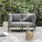 Sundale Outdoor 2 Pieces Metal Patio Furniture Set, Outdoor Sectional Sofa w/6 Inch Olefin Cushion, Modern Outdoor Conversation Sets for Porch, Balcony