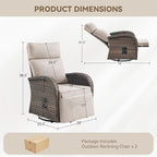 Zero Gravity Patio Swivel Rocking Recliner Chairs Set of 2 - Wicker Outdoor Lounge Chair with Adjustable Backrest & Footrest, All Weather Reclining Rocker Chairs with Thick Cushion for Pool Deck Beige