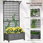 Outsunny Wood Planter with Trellis, Raised Garden Bed for Climbing Plants w/Drainage Holes and Roof, 35.5" x 17.75" x 72", Pack of 2, Dark Gray
