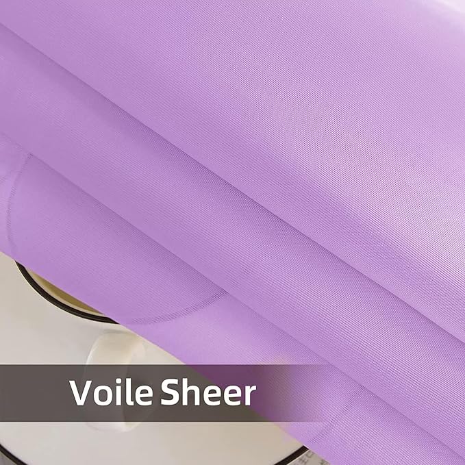 SpaceDresser Waterproof Outdoor Sheer Curtains for Patio - 4 Panels Rod Pocket Indoor Voile Sheer Curtain for Living Room,52W x 96L inch, Lavender