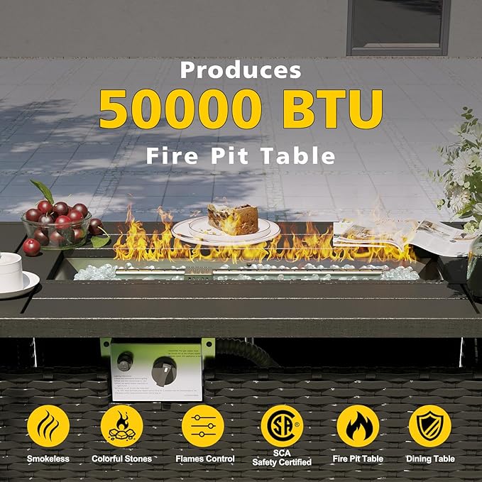 Aoxun Patio Furniture Set with Fire Pit Table, 8 Piece Outdoor Sectional Sofas, Wicker Rattan Outdoor Furniture with Thickened Cushion for Backyard, Garden Light Grey