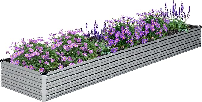 2PCS Galvanized Raised Garden Bed Kit,Vegetable Boxes-Rectangle Metal Flower Box,Large Planter Raised Beds Outdoor Garden for Planting,Fruit,Herb-Silver