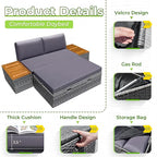 Greesum Outdoor Daybed Set Multifunctional Wicker Lounge Bed Furniture with Two Side Tables, Cushions, Storage Bench for Porch Lawn Patio Beach, OneSize, Gray