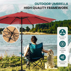 OLIXIS 9ft Patio Umbrella with Tilt and Crank Button & 8 Sturdy Ribs Waterproof, Patio Table Umbrella Perfect for Poolside, Terrace, Beach and Outdoor Restaurant, Red