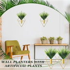 2 Pieces Gold Wall Decor Hanging Planters with Artificial Plants Metal Vase Indoor Plants Holder Modern Geometric Wall Art for Home Bathroom Bedroom Living Room Office(Aquatic Plant,Small)