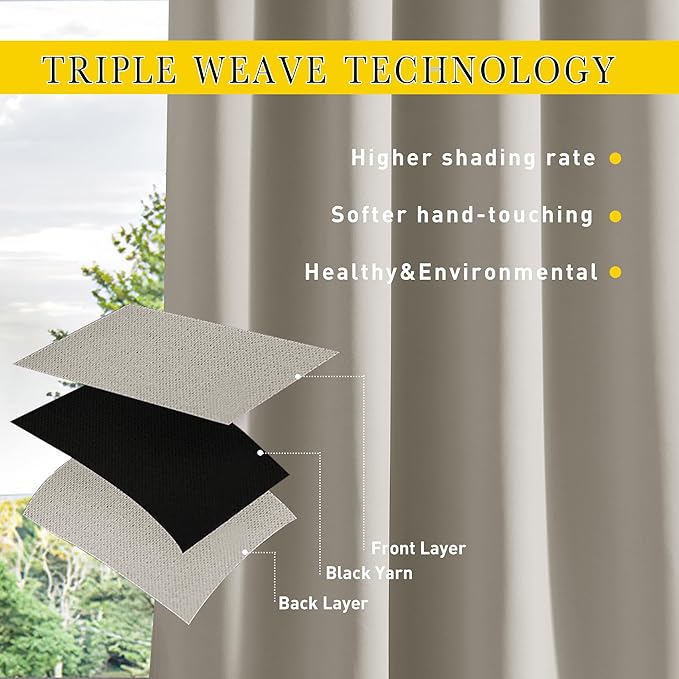 NICETOWN 2 Panels Gazebo Curtains Outdoor Waterproof & Windproof, Top & Bottom Grommet with Back Tab Wind-Break Outdoor Drapes Blackout Blinds with Fixed Rope for Patio, Natural, W52 x L95
