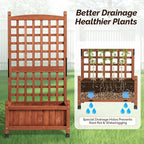 VINGLI Wooden Planter with Trellis, 50" Height Elevated Garden Beds Outdoor with Wheels, FreeStanding Planter Box with Drainage Holes for Flower, Vegetable, Fruit, Herb in Garden, Patio, Balcony (1)