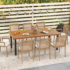 Tangkula 79" Acacia Wood Patio Dining Table for 8, Large 8-Person Outdoor Dining Table with 1.9" Umbrella Hole, Metal Legs & Adjustable Foot Pads, Rectangular Outside Table for Garden, Poolside & Yard