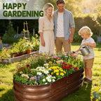 Galvanized Raised Garden Bed Outdoor, Large Raised Bed for Gardening, 4x2x1ft Oval Metal Planter Box for Vegetables, Fruits, Flowers, Dark Brown Wood Grain