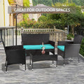 Bistro Sets 4-Piece Wicker Patio Set with Blue Cushions and Glass Table