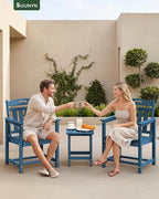 Set of 2 Weatherproof Patio Chairs - HDPE Outdoor Dining Chairs with Wide Seat, Ergonomic Design - for Garden, Backyard, Deck - Navy Blue