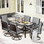 LEVELEVE 7 Piece Outdoor Patio Dining Set with 6 Swivel Dining Chairs & 1 Large Round Dining Table,Bistro Furniture Set for Lawn, Garden, Deck, Backyard and Porch