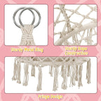 Macrame Hammock Hanging Swinging Chair with Medium Cushion, Perfect for Bedroom, Porch, Adults, Balcony, Beige